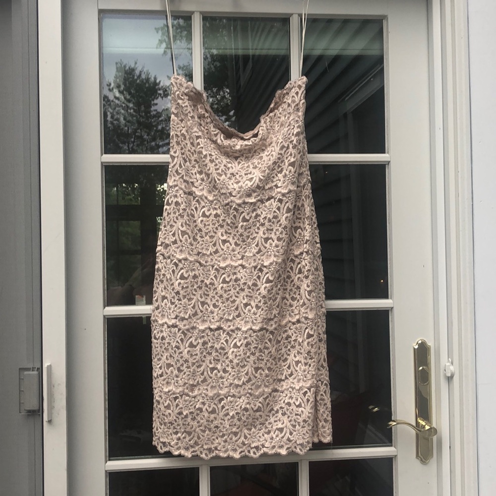 Nude lace strapless dress